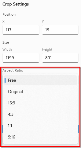 Aspect ratio presets