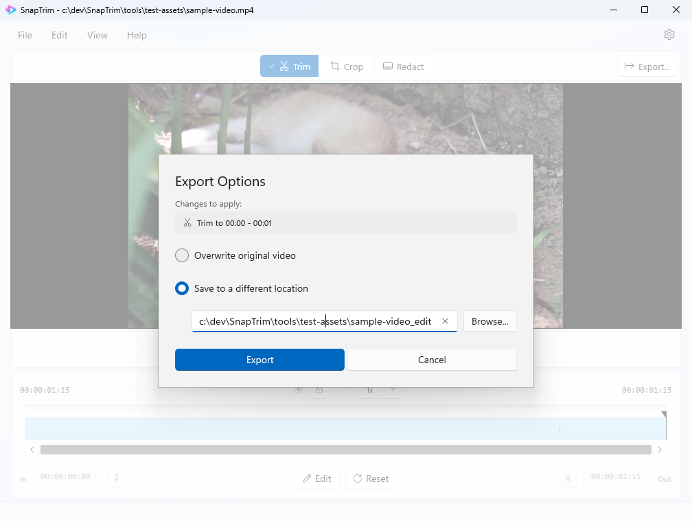 Export dialog